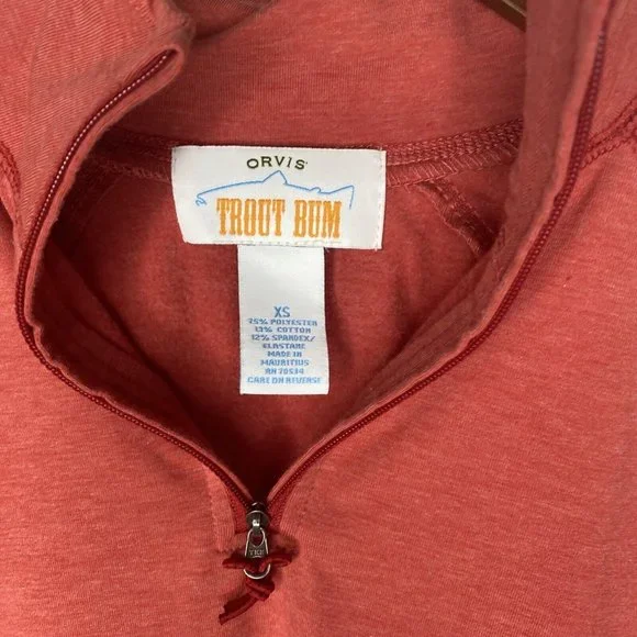 Orvis Trout Bum Shirt XS 1/4 Zip Pink Top Long Sleeve Hiking Fishing - Picture 2 of 4